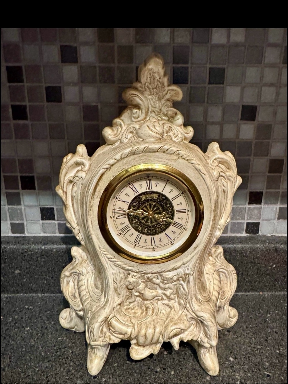 Vintage Holland Mold Wind Up Porcelain Mantel Alarm Clock Cherubs Works
